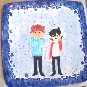 Handmade Hand Painted Artist Blue ceramic plate 10"x10". Super cute.